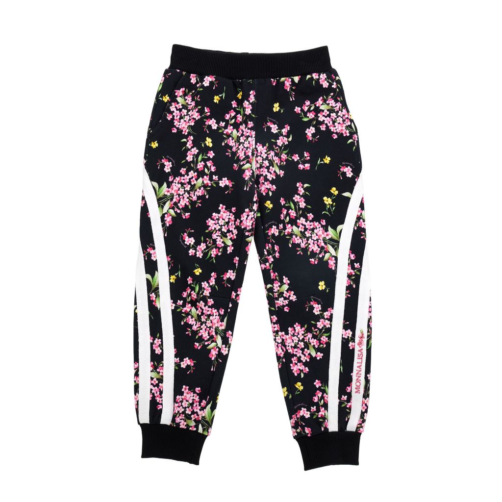 MONNALISA Black Floral Print Sweatpants