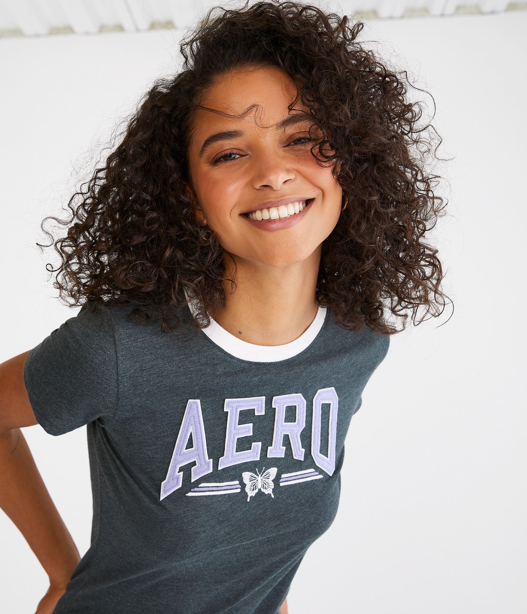 Shop Aéropostale Butterfly Appliqué Ringer Graphic Tee In Multi