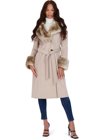 Via Spiga womens faux fur slimming wool coat