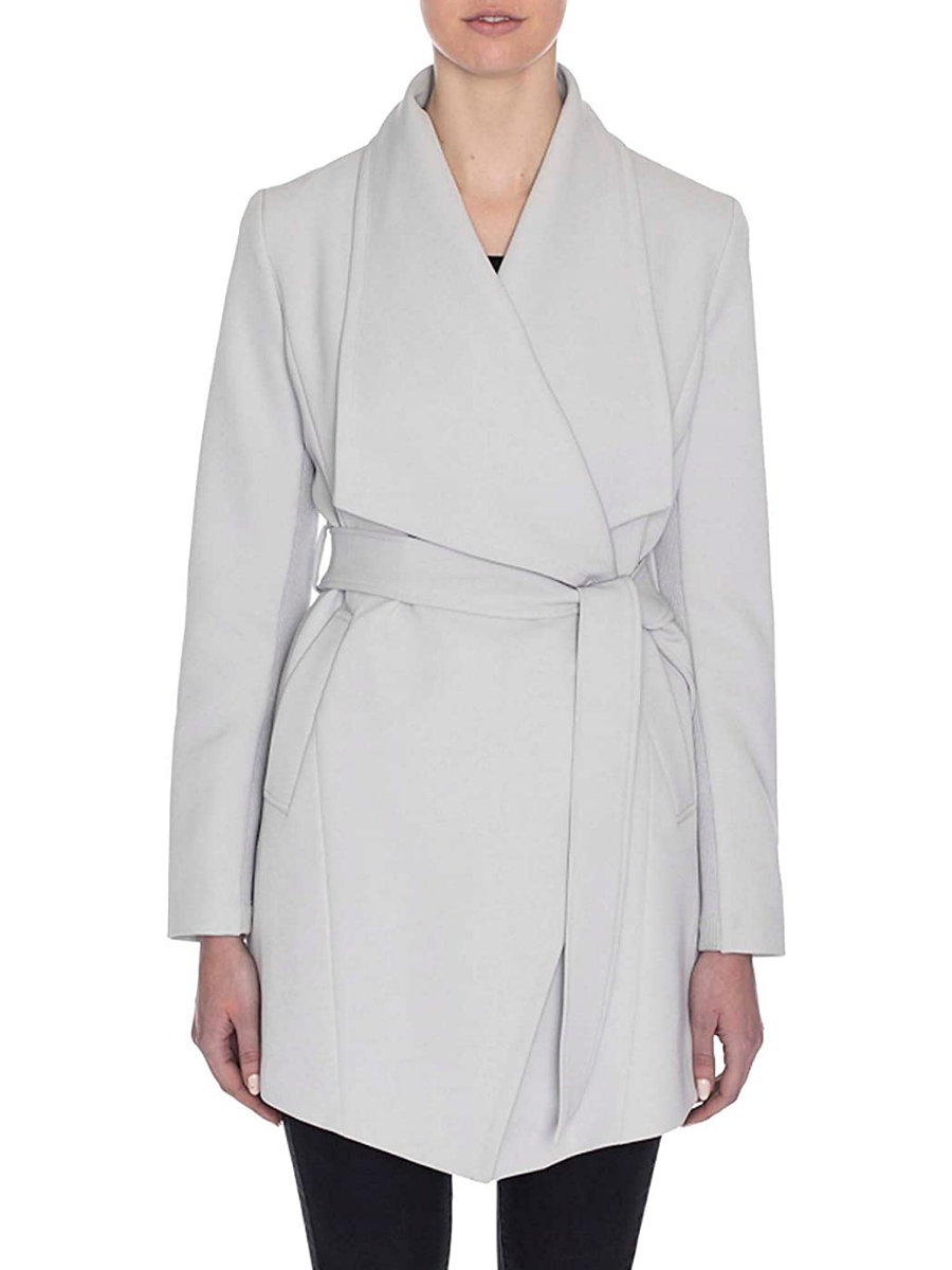 T Tahari abbey belted draped collar trench wrap coat in silver gray
