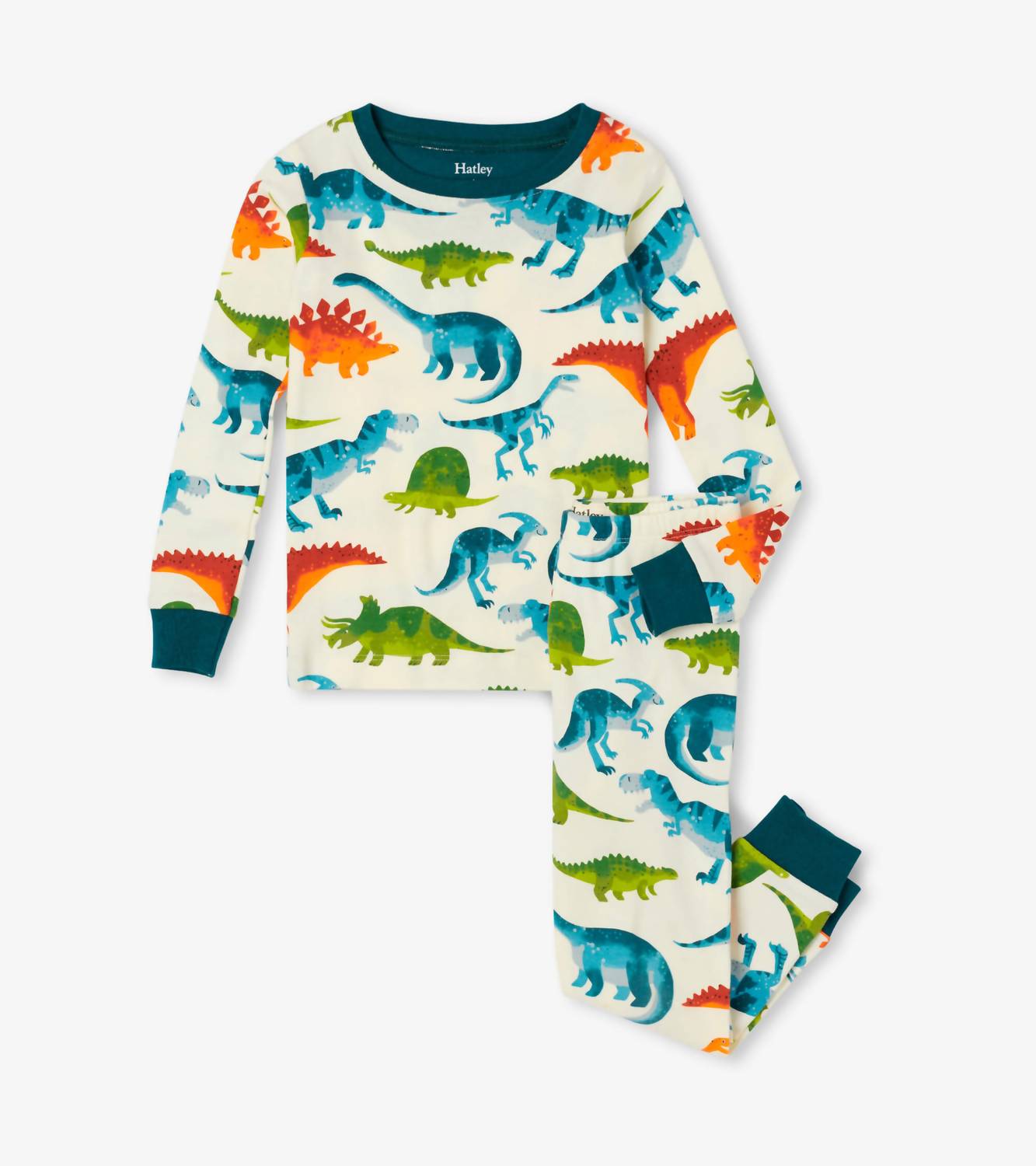 HATLEY Kids Dino Park Organic Cotton Pajama Set in Cream