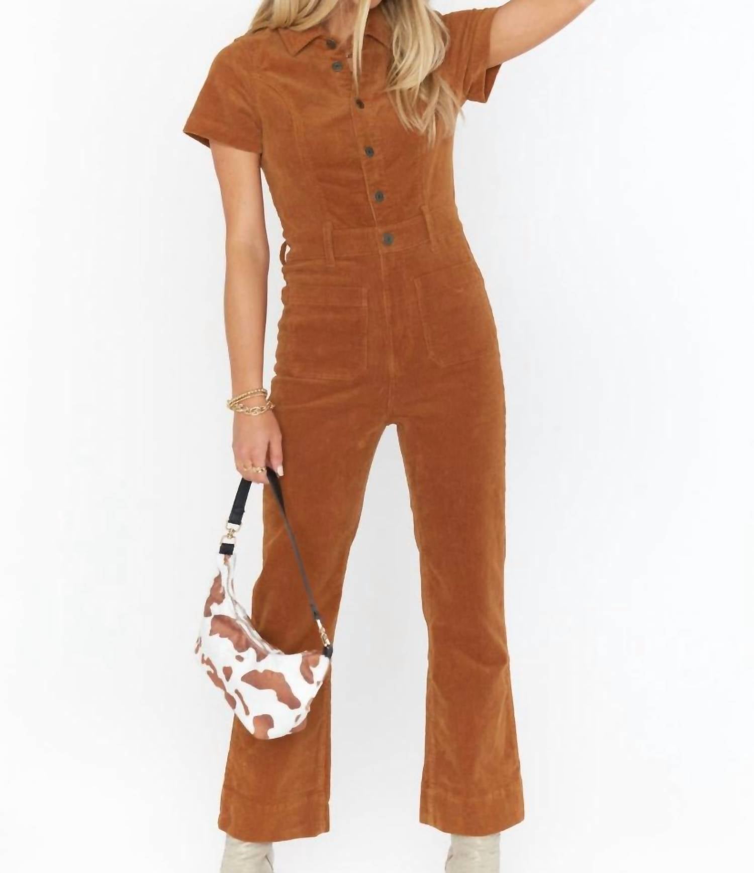 SHOW ME YOUR MUMU Everhart Corduroy Cropped Jumpsuit in Camel