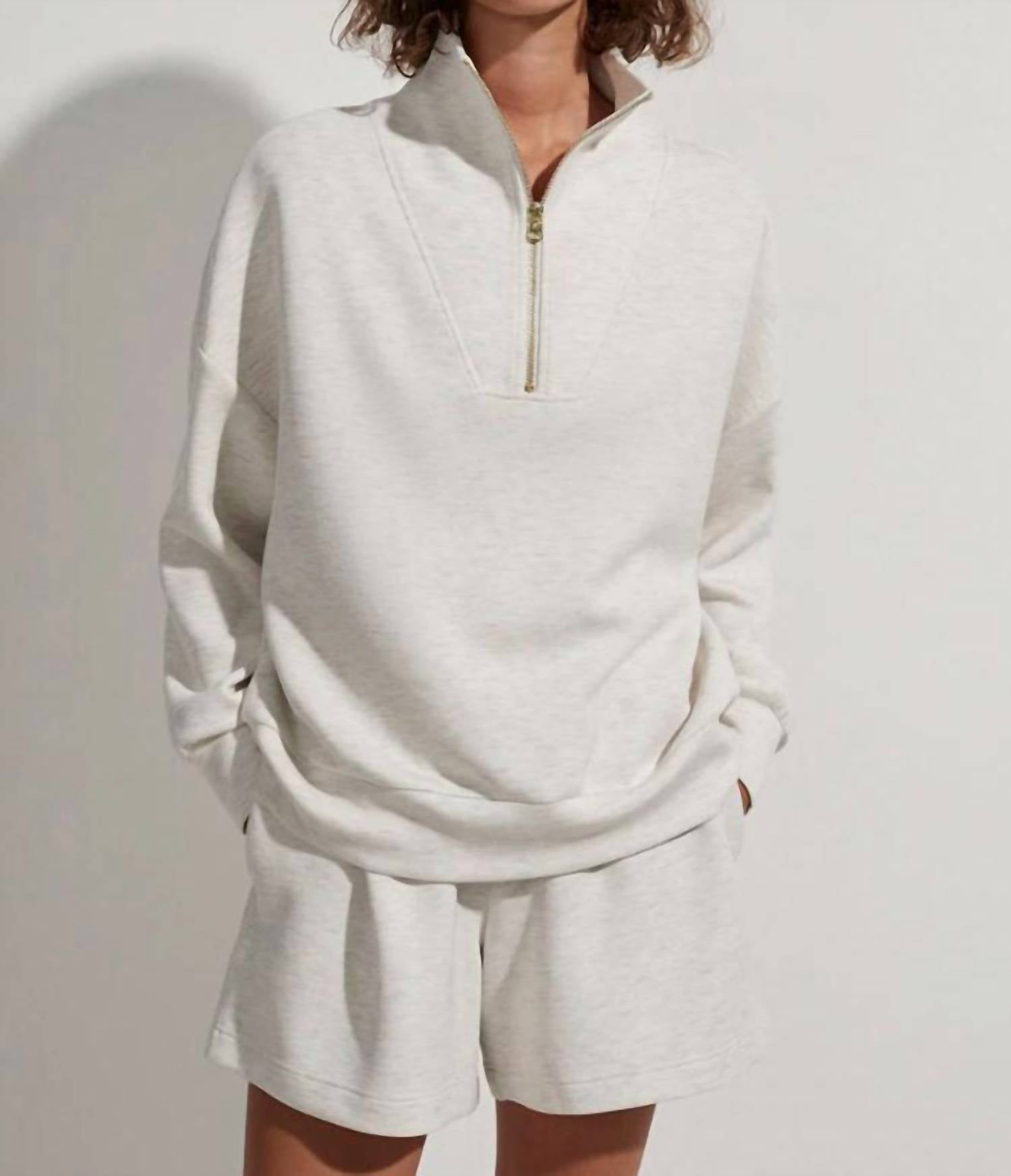 VARLEY Hawley Half Zip Sweat in Ivory Marl