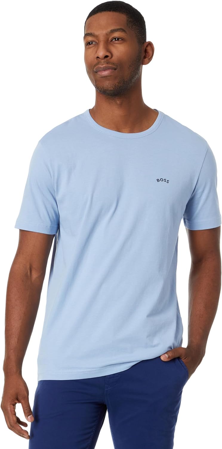 Shop Hugo Boss Men's Contrast Curve Logo Short-sleeve Cotton T-shirt, Bachelor Button In Blue