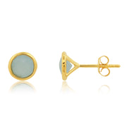 14k Yellow Gold Plated Round Cut 6mm Gemstone Bezel Set Stud Earrings with Push Backs