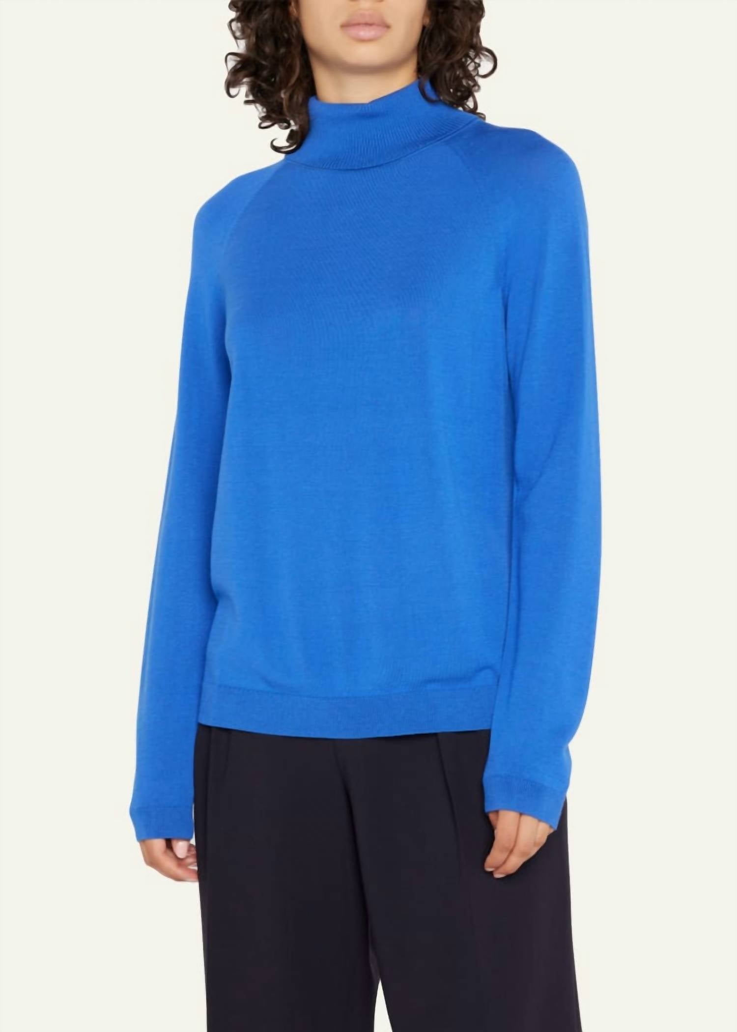 LAFAYETTE 148 Knit Raglan-Sleeve Turtleneck Sweater in Tile Blue