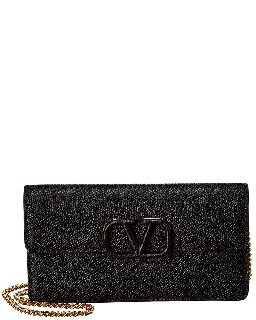 VALENTINO GARAVANI Grained Calfskin VSling Wallet On Chain Black