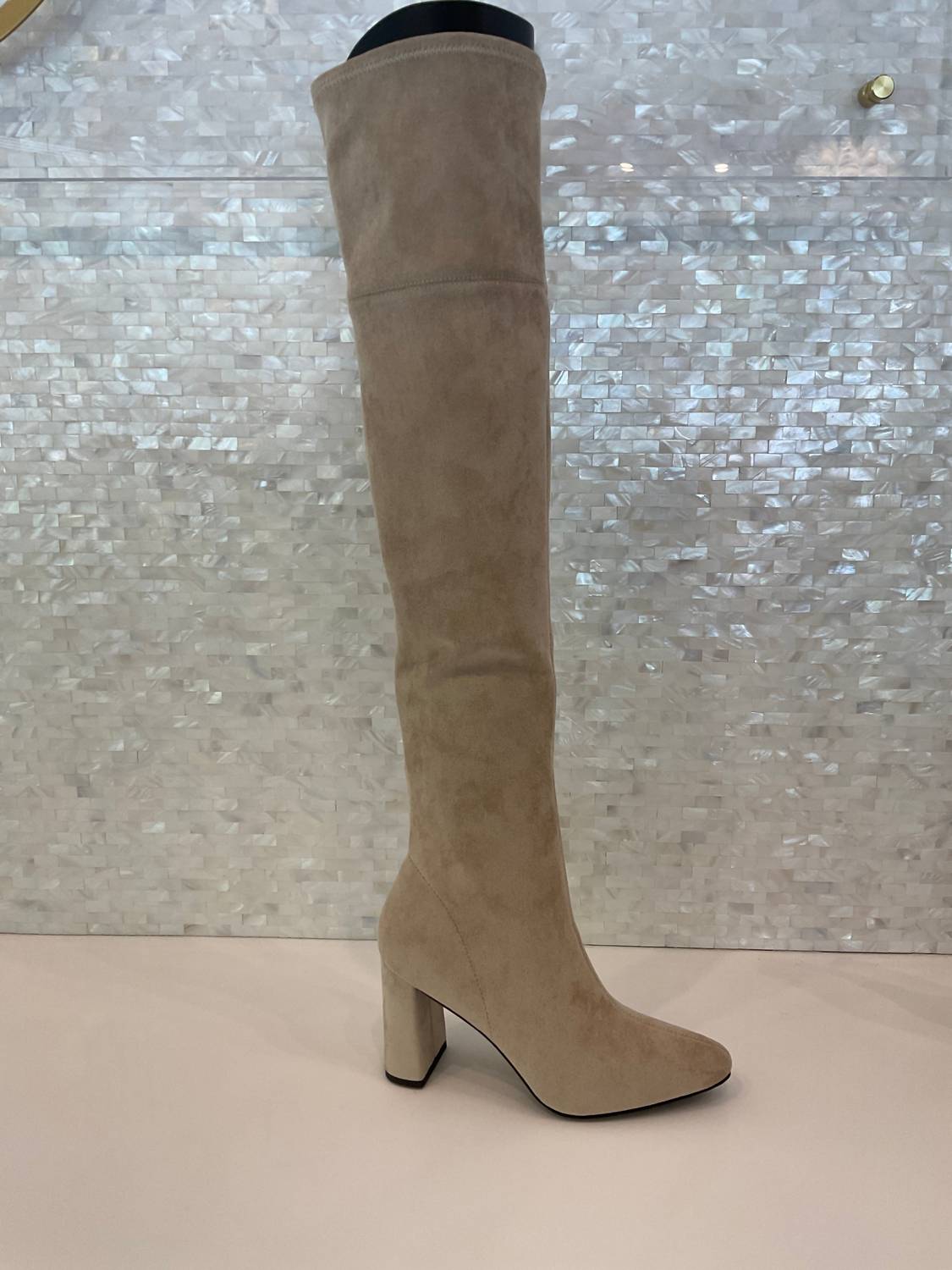 JEFFREY CAMPBELL Parisah Over The Knee Boot in Light Tan Suede