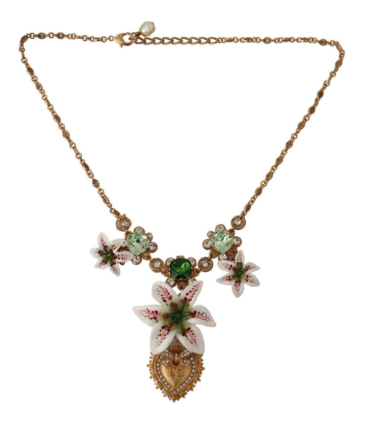 Dolce & Gabbana Brass Crystal Lily Flower Heart Women's Necklace | Shop  Premium Outlets