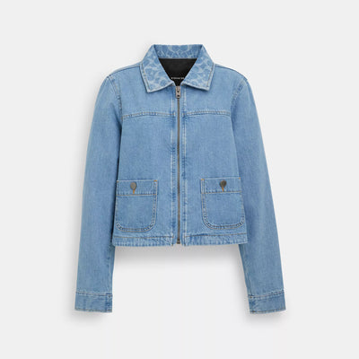 코치 COACH Outlet zip denim jacket,light wash