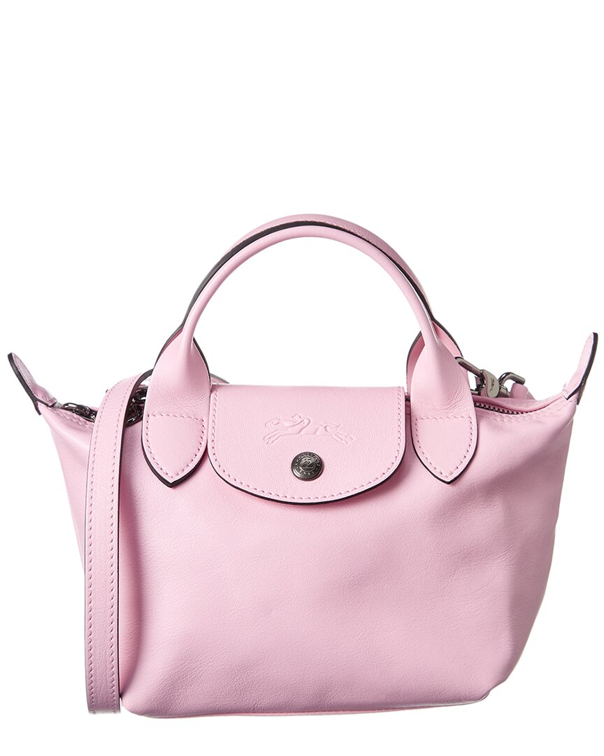 Longchamp Le Pliage Cuir Small Leather Short Handle Tote in Pink