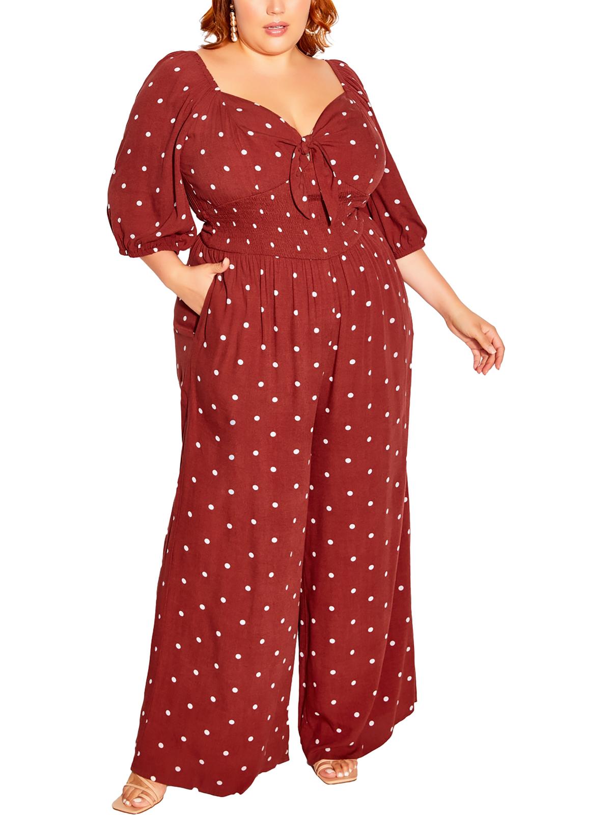 Shop City Chic Plus Womens Woven Polka Dot Jumpsuit In Red