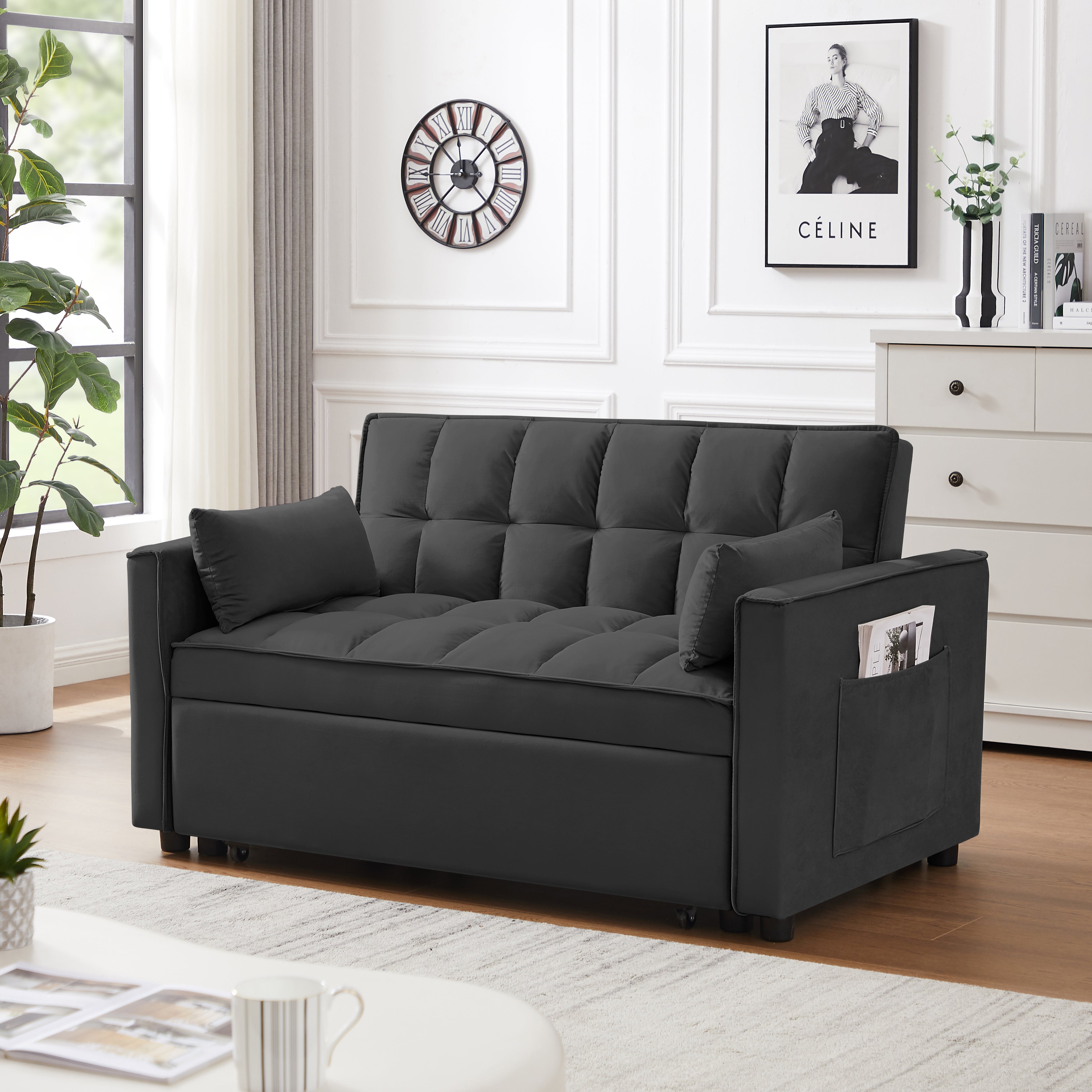 Shop Simplie Fun Modern Velvet Loveseat Futon Sofa Couch W/pullout Bed