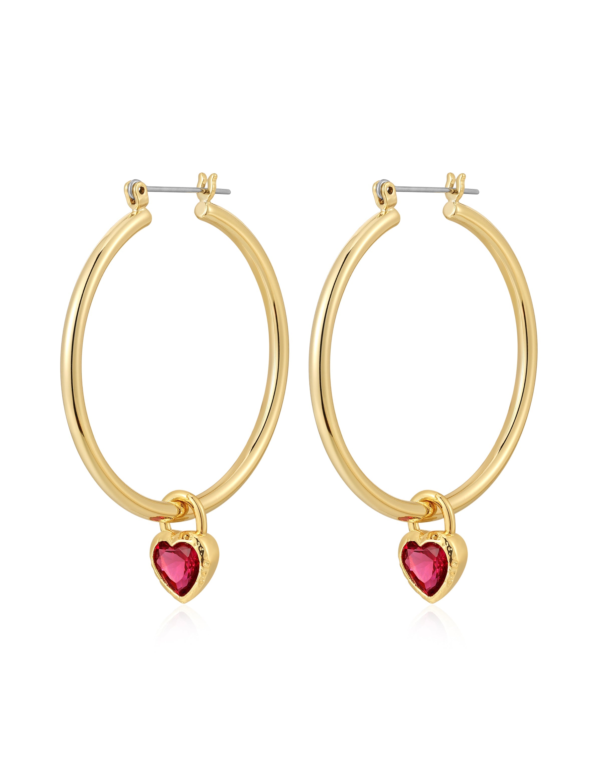 LUV AJ Bezel Heart Charm Hoops- Gold