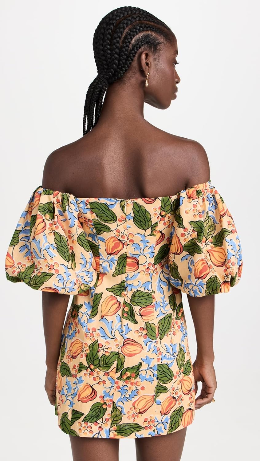 Shop Rhode Women's 100% Linen Mini Dali Dress, Capri Orchard, Orange, Floral Mini In Multi