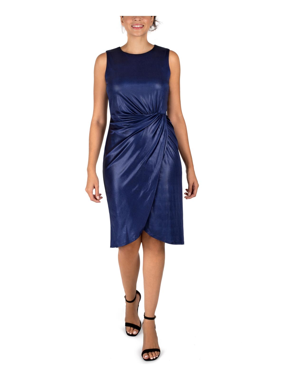 Donna Ricco Womens Gathered Waist Party Sheath Dress In Blue