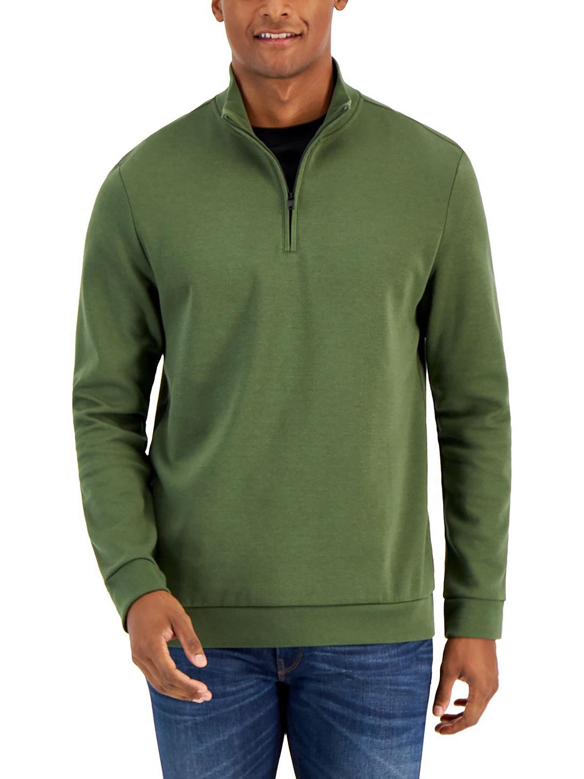 Shop Alfani Mens Quarter-zip Long Sleeves Pullover Sweater In Green