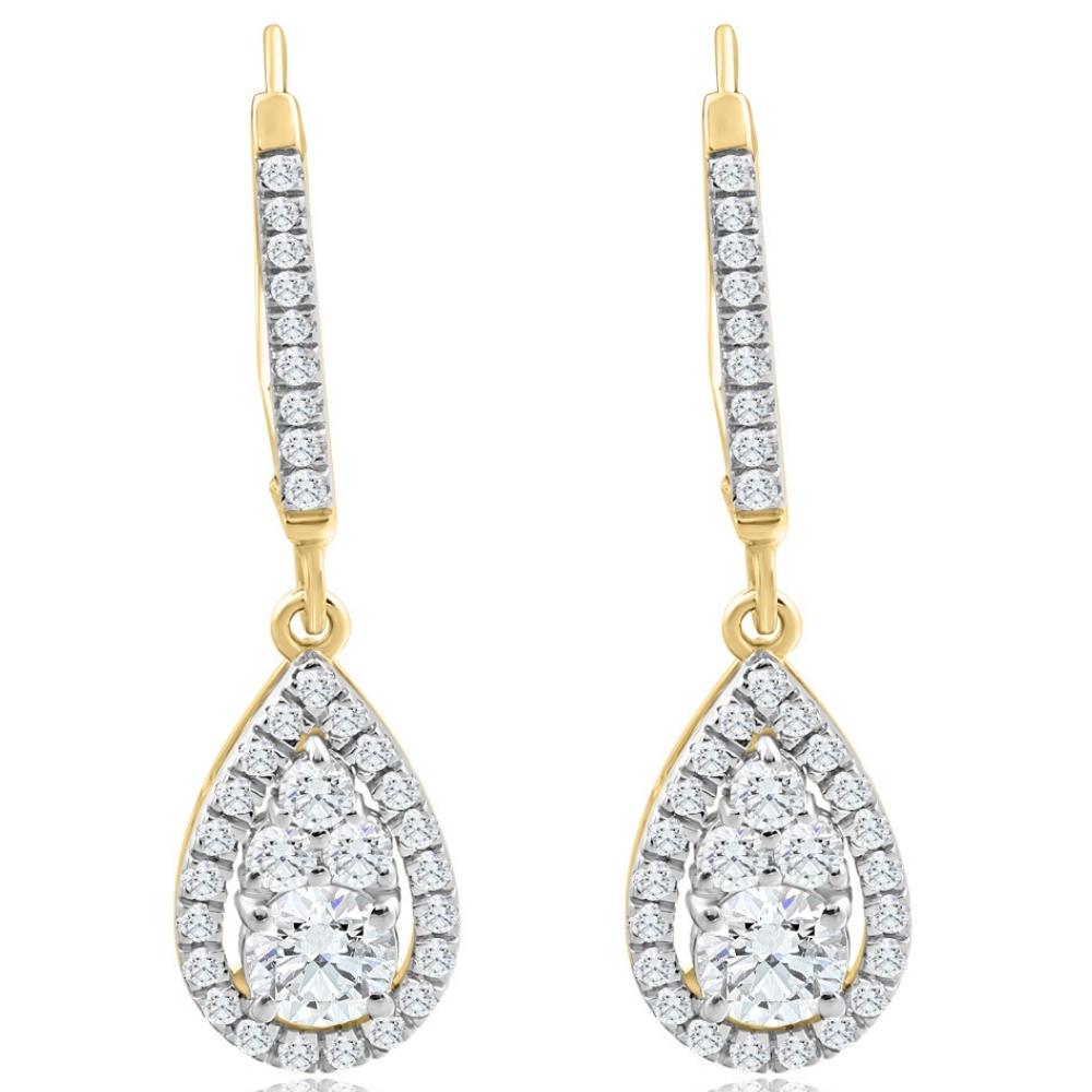 Shop Pompeii3 1ct Tw Pear Shape Diamond Dangle Lever Back Earrings Yellow Gold Lab Grown In Silver