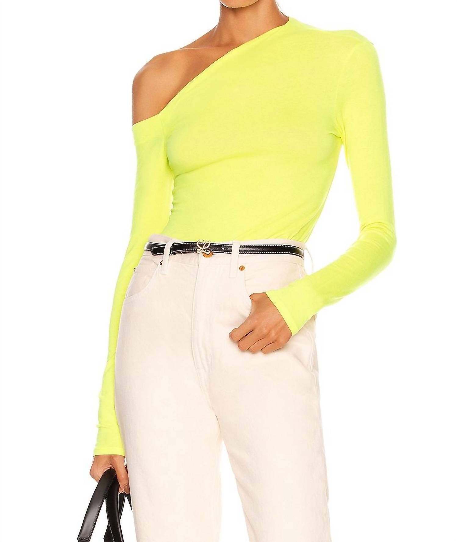 ENZA COSTA Angled Exposed Shoulder Top in Citron