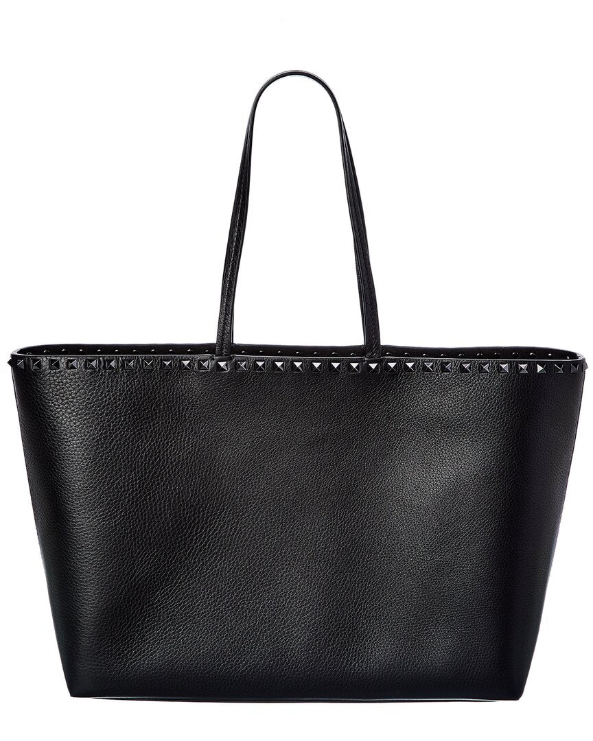 Shop Valentino Rockstud Large Grainy Leather Shopper Tote In Black
