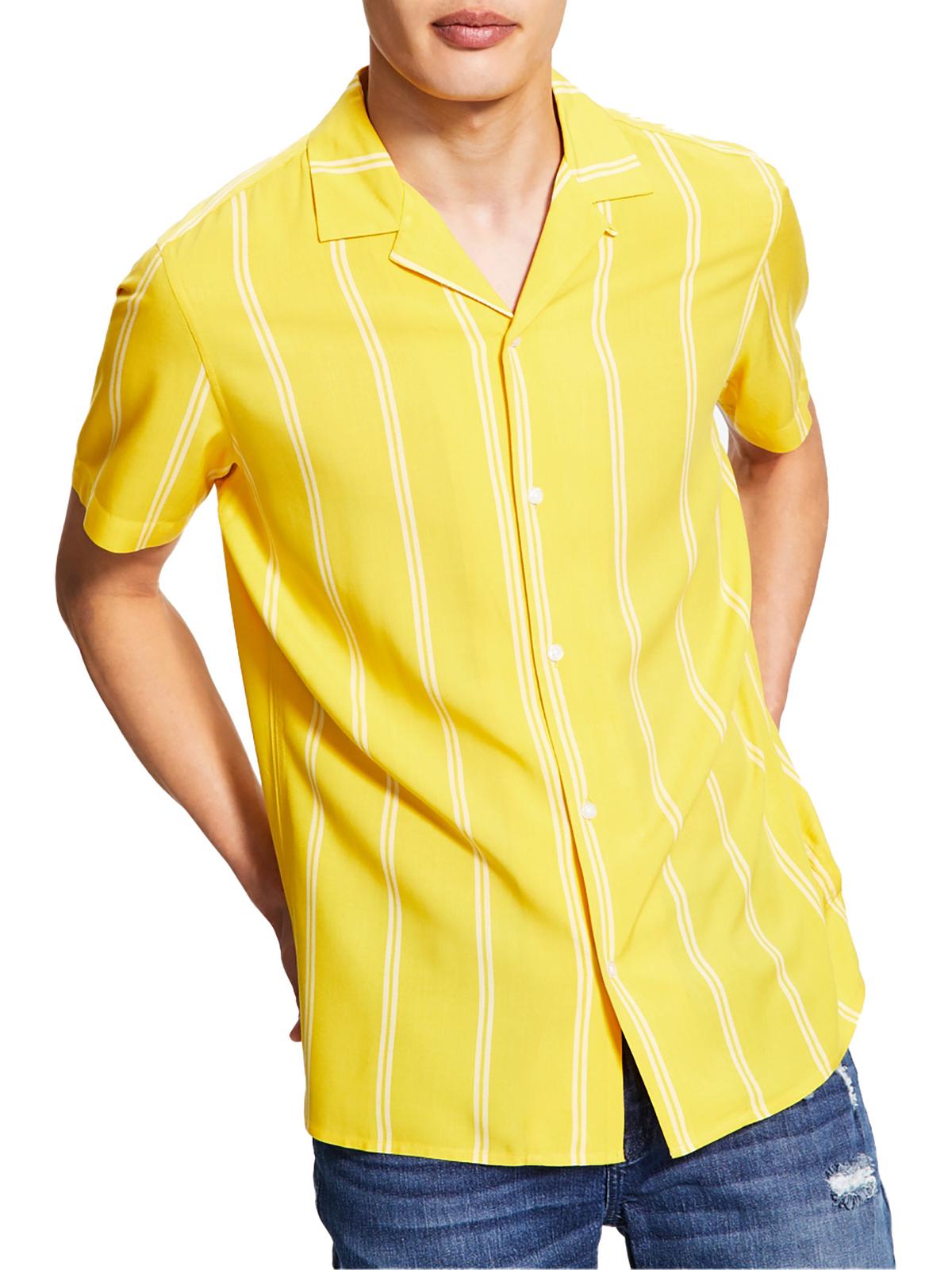 Shop Inc Mens Collared Striped Button-down Shirt In Yellow