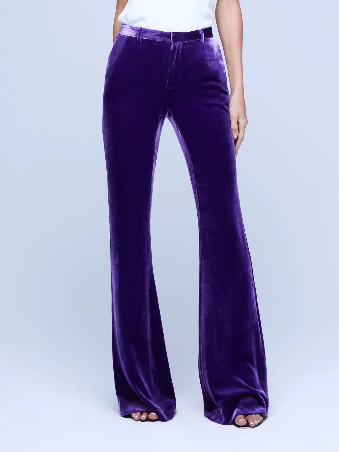 L'Agence - Lane Red Dahlia Printed Velvet Flare Pant