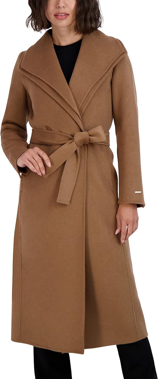Shop Tahari Women's Maxi Double Face Wool Blend Wrap Coat, Camel, X-large In Brown