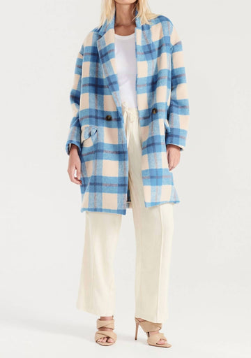 Ena Pelly oversized wool coat in azure blue check