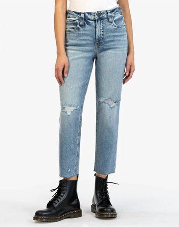 Kut From The Kloth rachael high rise fab ab mom raw hem jeans in hypnotize with medium base wash