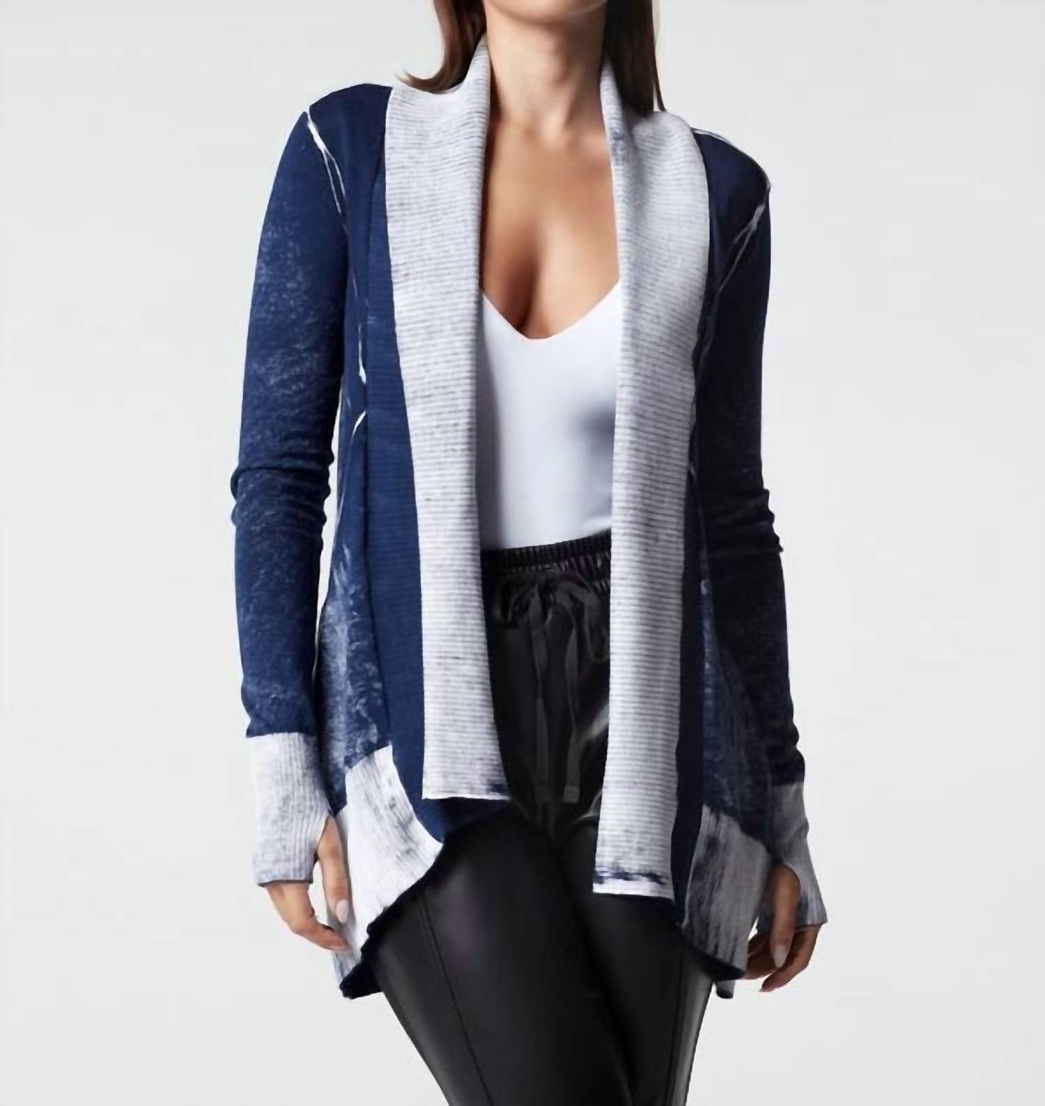 BLANC NOIR Huntress  Drape Front Cardigan in Dress Blues