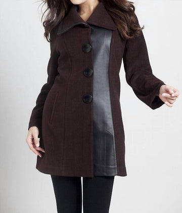 Angel faux leather accent car coat in brown/black