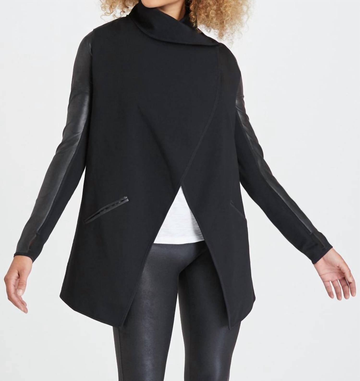 Spanx Faux Leather Convertible Jacket In Black