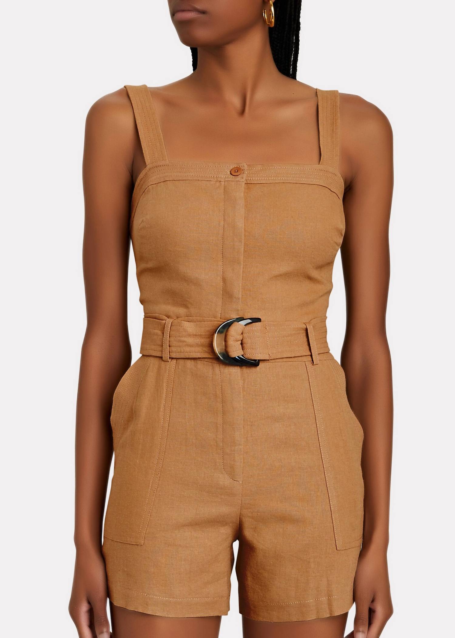 Jonathan Simkhai Marin Linen Romper In Topaz