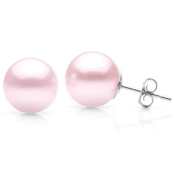 Shop Suzy Levian 14k White Gold Round Pink Freshwater Pearls Stud Earrings - 8 Mm