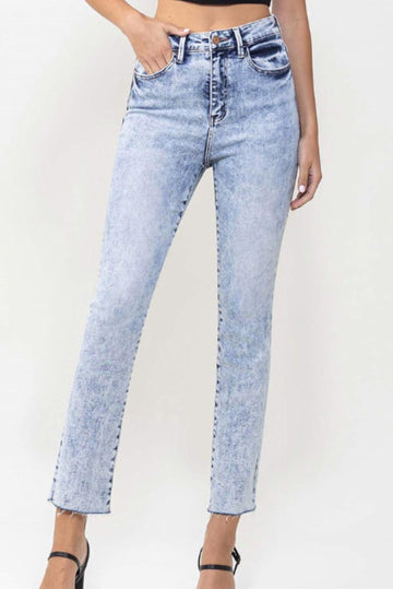 VERVET BY FLYING MONKEY chomp super high rise slim straight jean in acid wash