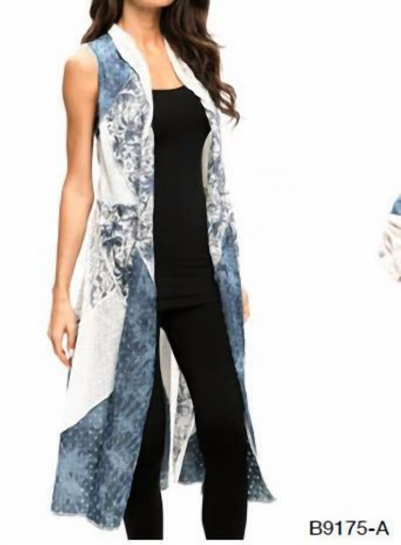 Adore Mixed Media Kimono In Multi Denim In Silver