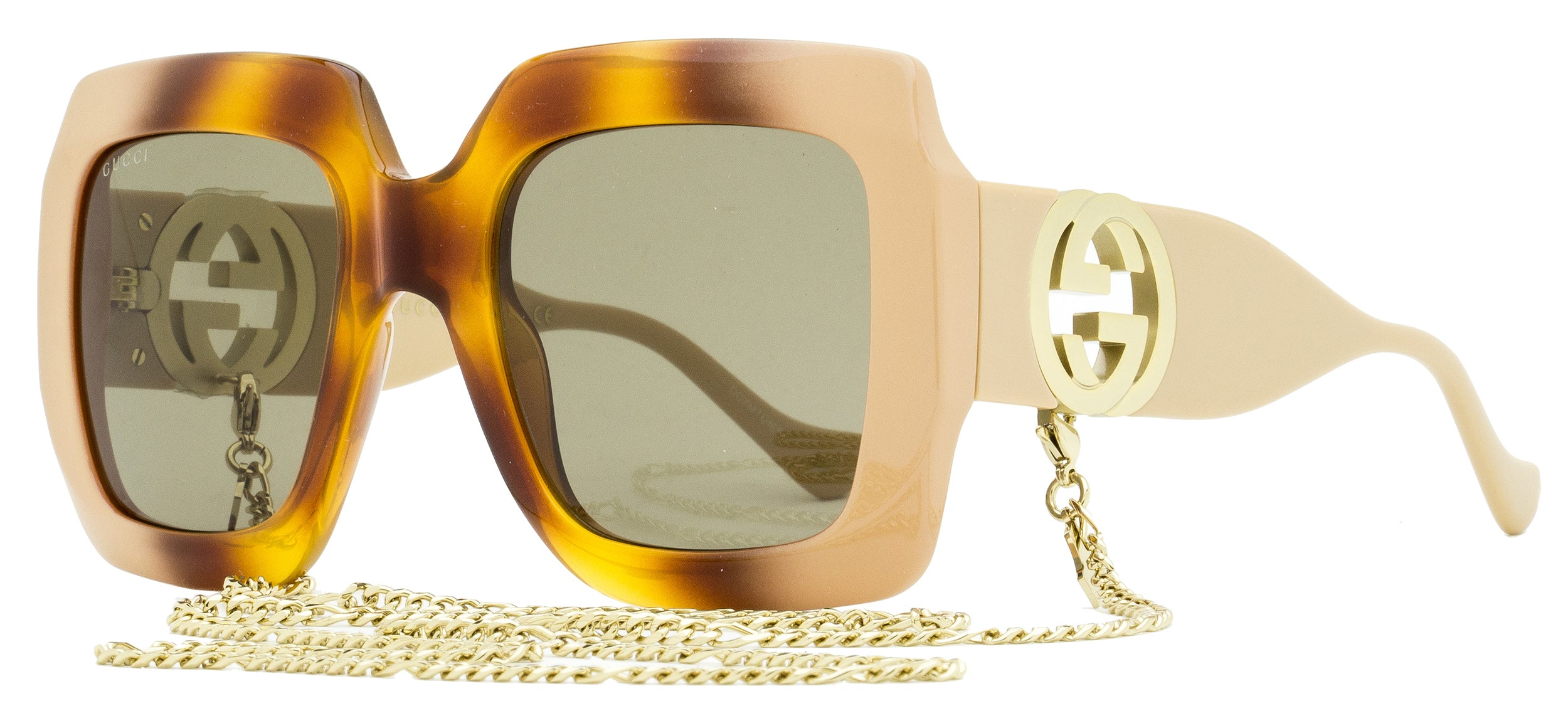 GUCCI Gucci Women's Square Chain Sunglasses GG1022S 003 Ivory/Havana 54mm