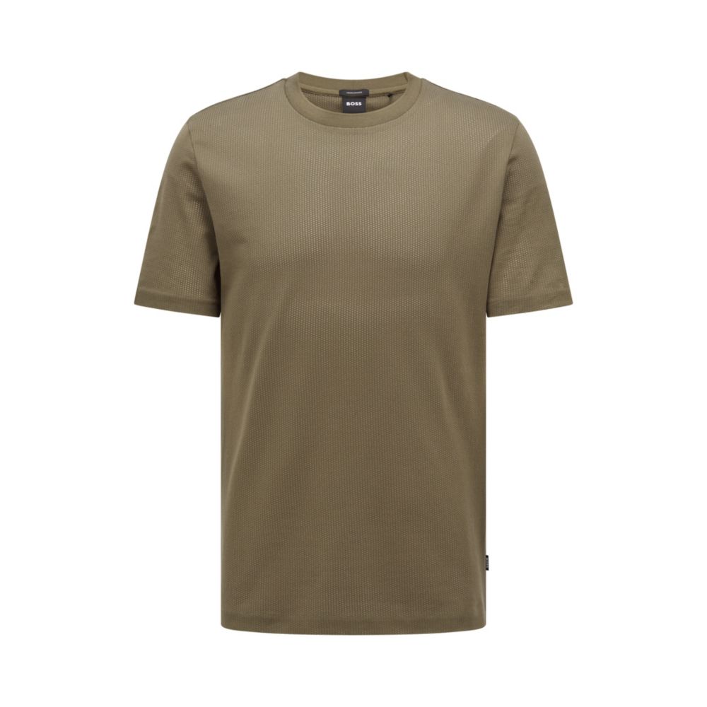 Hugo Boss Mercerised-cotton Short-sleeved T-shirt With Mesh Structure In Light Green