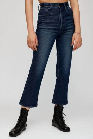 Moussy emma cropped flare jeans in dark blue