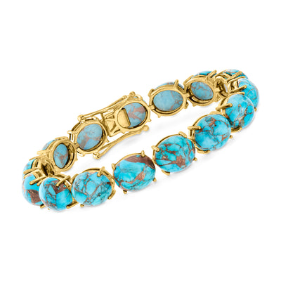 Ross-Simons 8mm Turquoise Bead Paper Clip Link Bracelet In 18kt