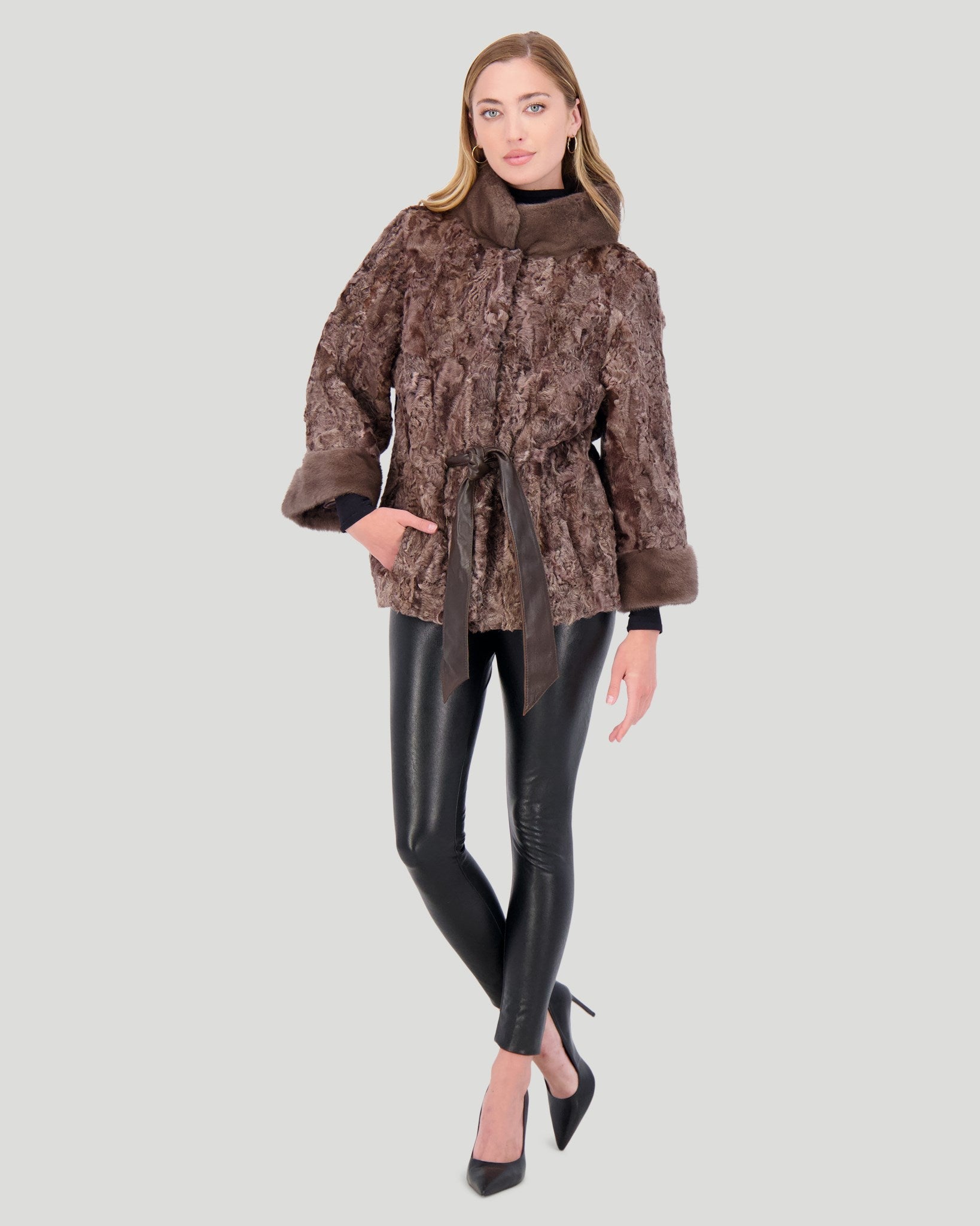 Shop Gorski Lamb Jacket With Mink Stand Collar In Multi