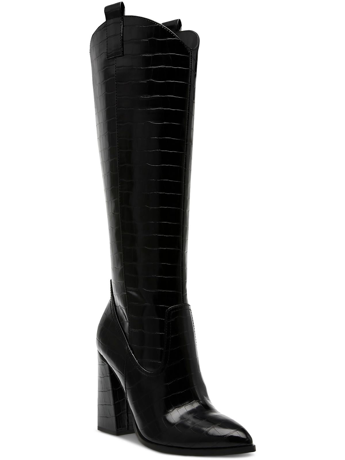 Shop Dolce Vita Charlot Womens Faux Leather Block Heel Knee-high Boots In Black