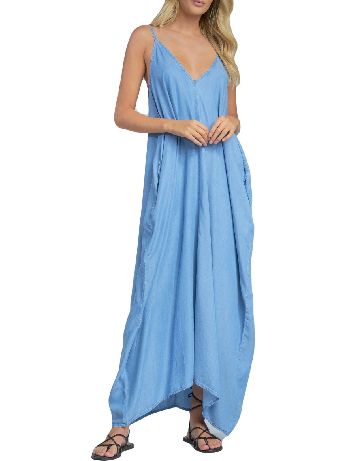 ELAN Spag Womens Chambray Sleeveless Maxi Dress