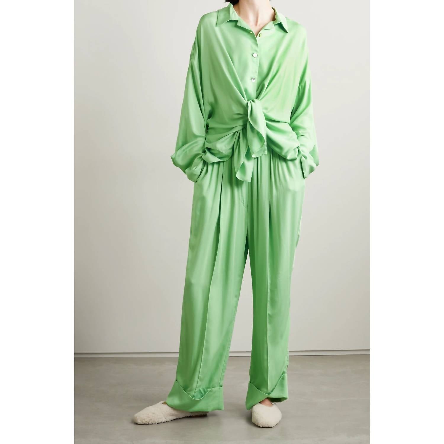 SLEEPER Sleeper Woven Pj Set in Green