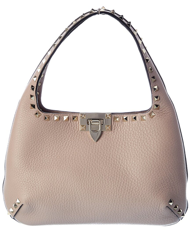 small rockstud grainy leather hobo bag