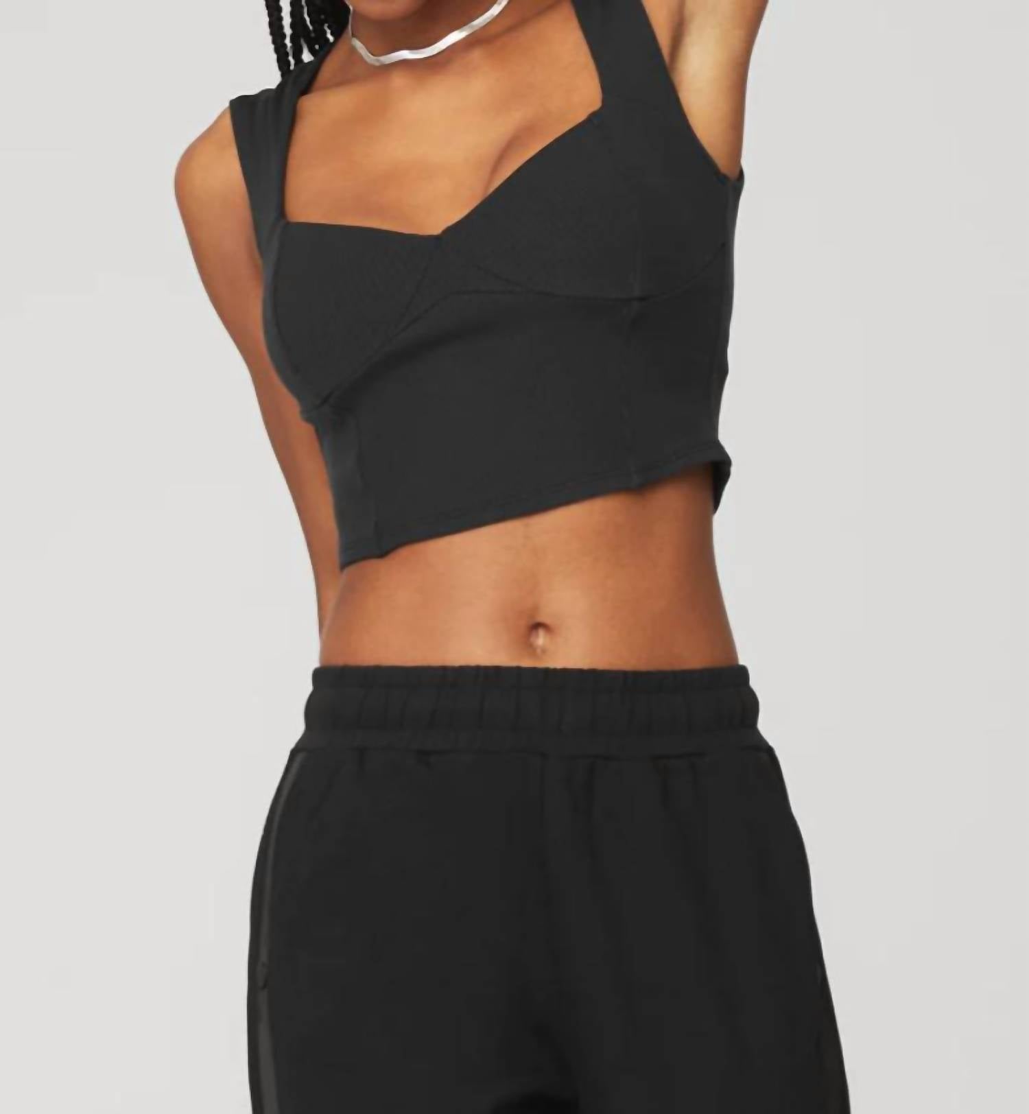 ALO YOGA Ribbed Sweetheart Short Sleeve in Black