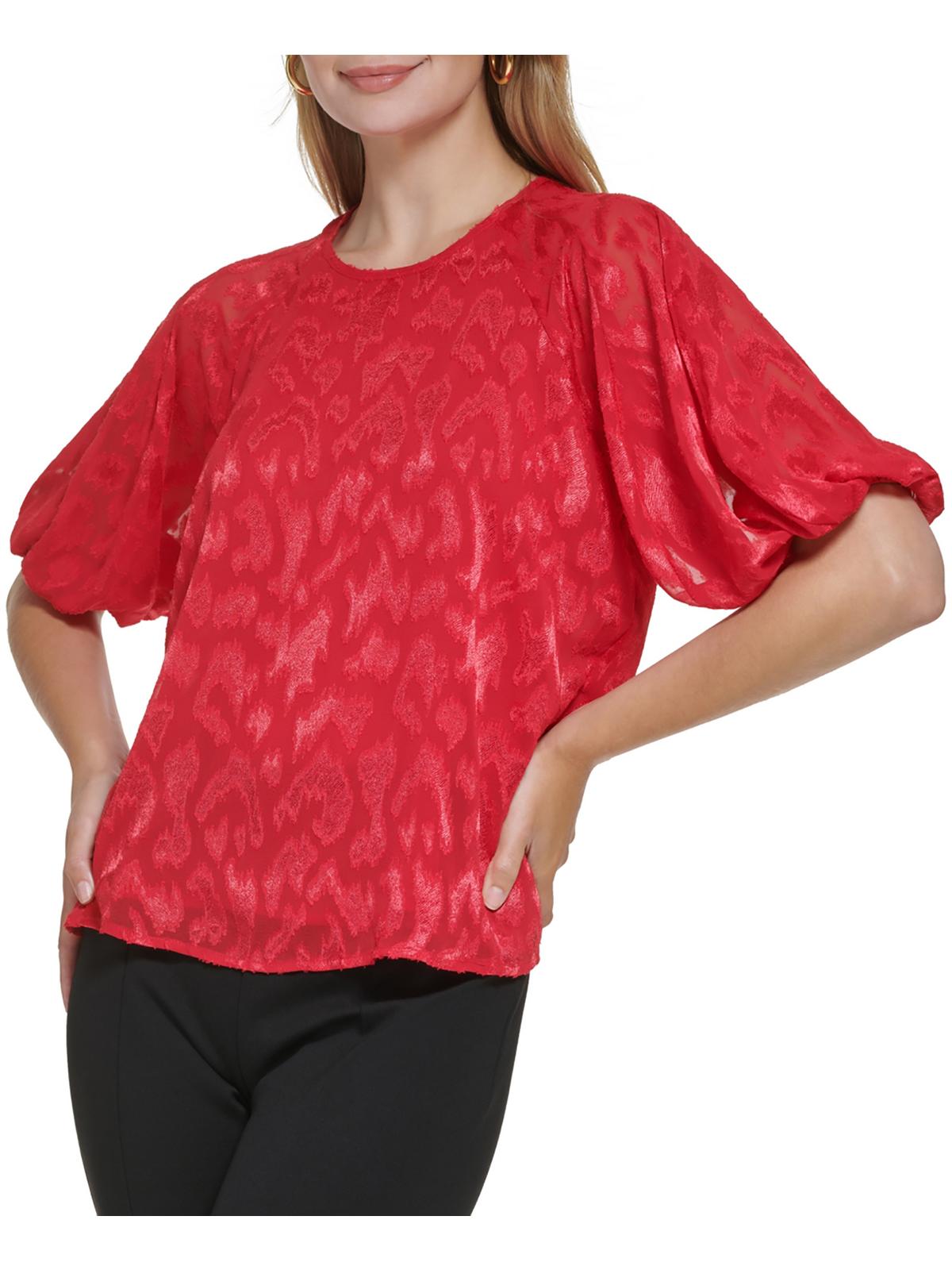 Shop Calvin Klein Womens Textured Puff Sleeve Blouse In Multi