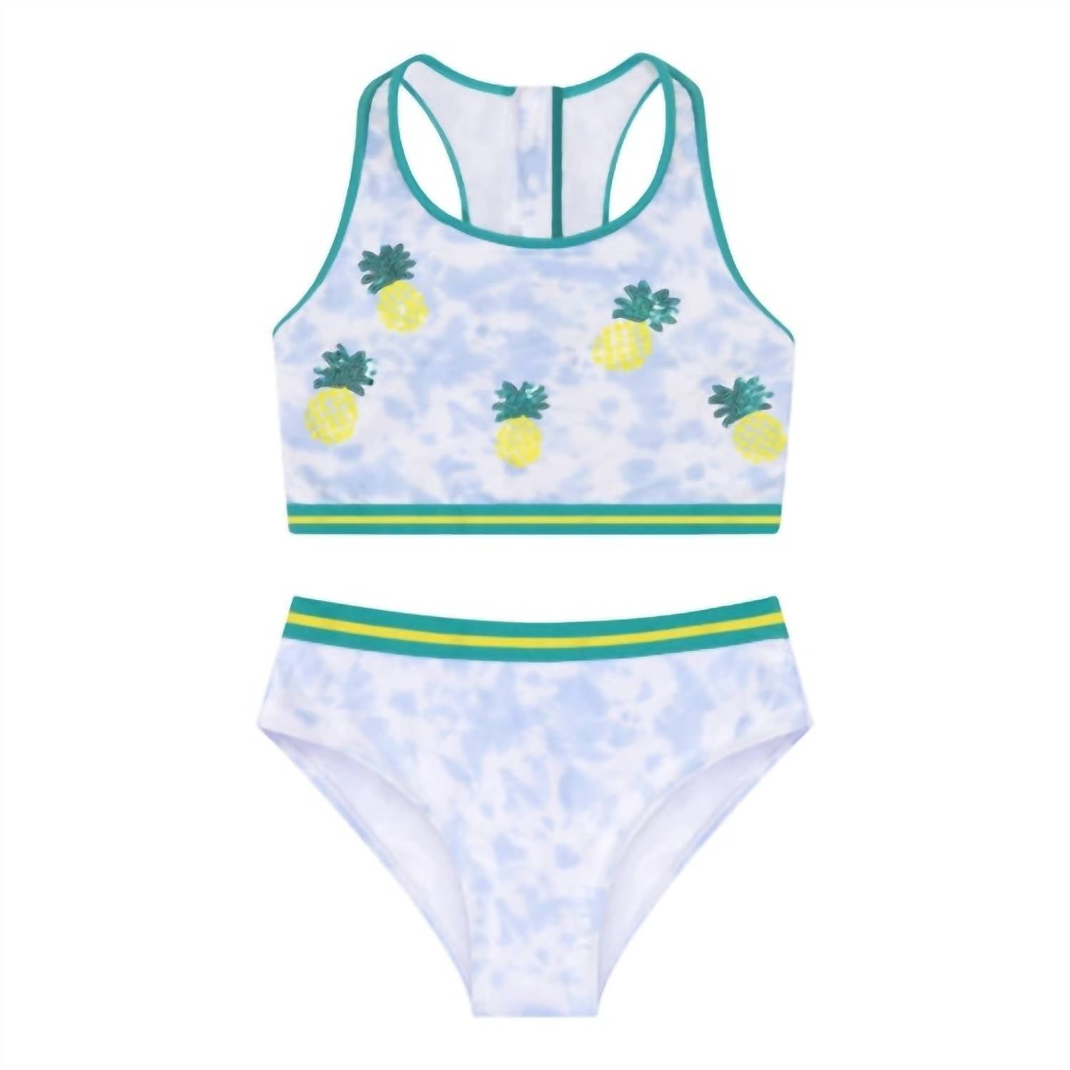 ANDY & EVAN Girls Sequin Pineapple 2-Piece Swimsuit in Blue/White Tie Dye