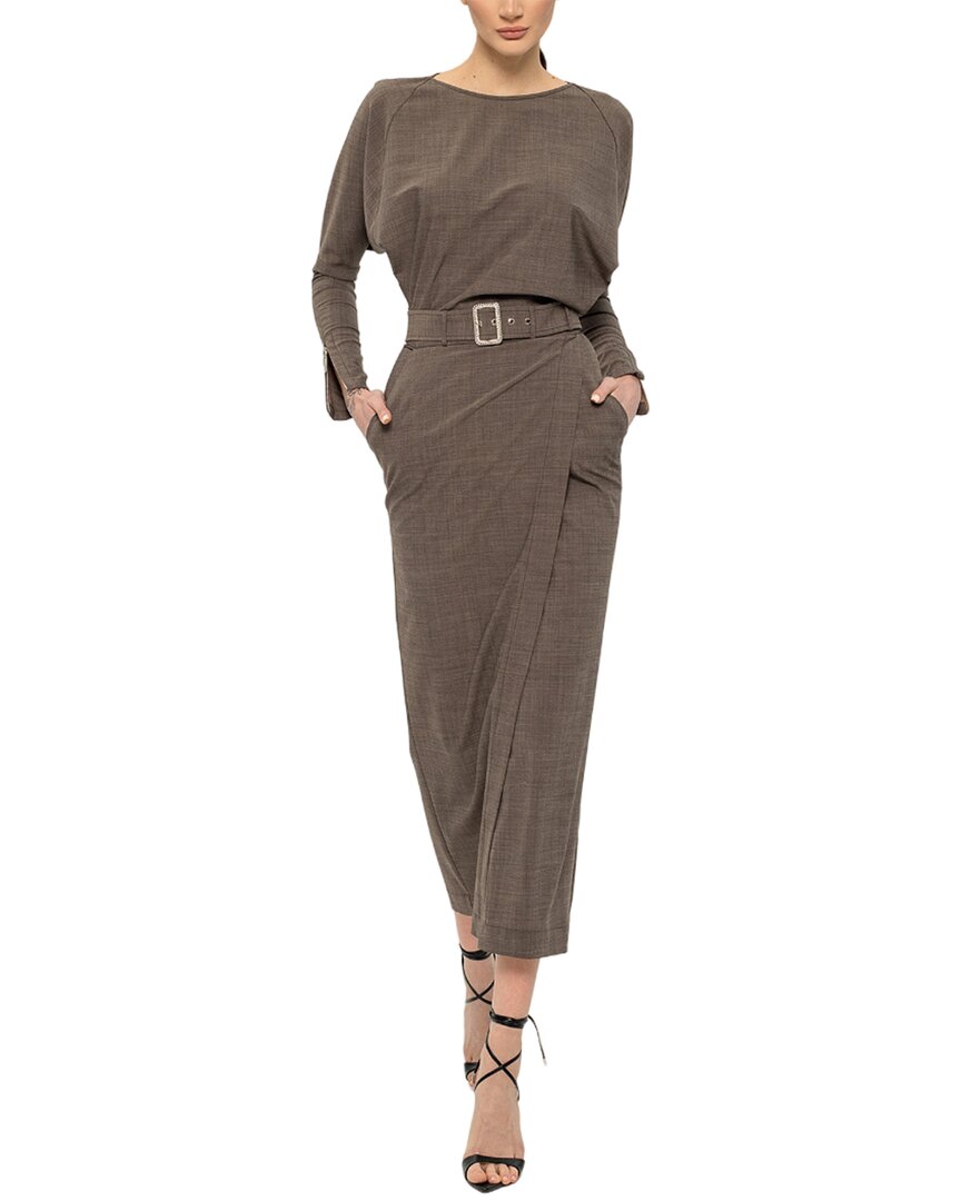 Shop Bgl Wool-blend Midi Dress In Brown