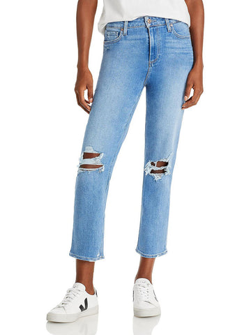 Paige womens distressed high rise straight leg jeans